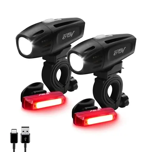 BV Bike Lights, Super Bright with 5 LED Bike Headlight & 3 LED Rear, Bike Lights for Night Riding with Quick-Release, Waterproof Bicycle Light Set, Bike Accessories, Bicycle Accessories, Flashlight - BV