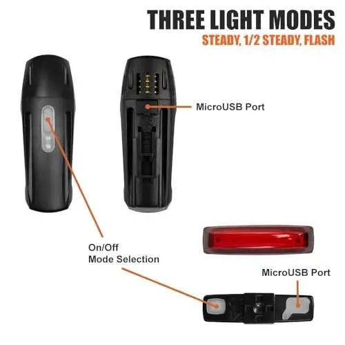 BV Velosiped Chiroqlari, 5 LED Velosiped Farasi va 3 LED Orqa, Tez Ajratish bilan Tungi Haydash uchun Velosiped Chiroqlari, Suv o'tkazmaydigan Velosiped Chiroqlari To'plami, Velosiped Aksessuarlari, Velosiped Aksessuarlari, Fonar - 4