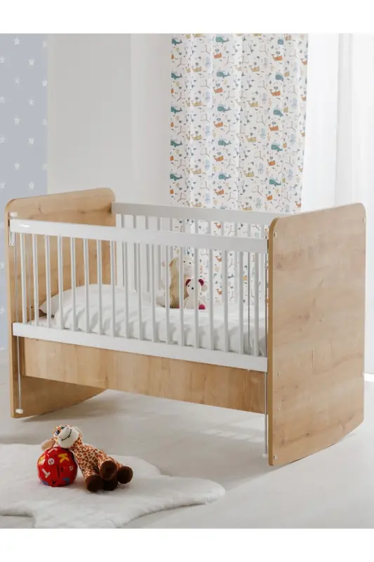 Bw1076 - Amaliy tebranadigan ona yonli bosqichli chaqaloq beshigi yog'och 60x120 - 3