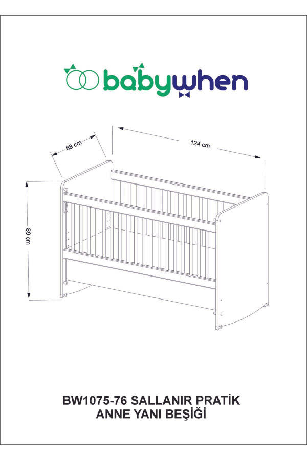 Bw1076 - Pratik Sallanır Anne Yanı Kademeli Bebek Beşik Ahşap 60x120 - Kahverengi - 16