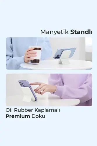 Magsafe Powerbank Standlı 10000mAh Hızlı Taşınabilir Batarya iPhone 11 12 13 14 15 16 17 Samsung Xia-Beyaz - 4