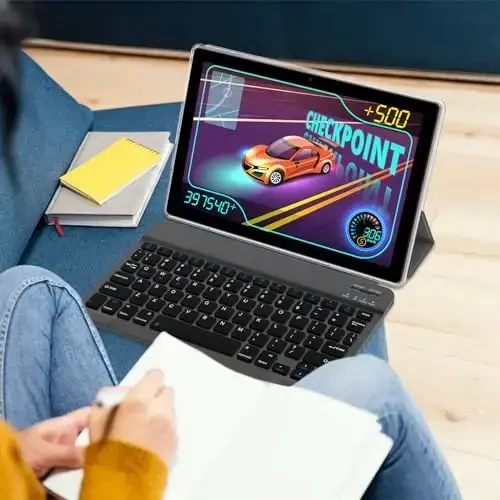 BYANDBY 10 dyuymli planshetlar, Android 14 plansheti 2 v 1, to‘rt yadroli protsessor, 64 GB+8 GB+1 TB kengaytiriladigan, Wi-Fi, BT, ikkita kamera, IPS sensorli ekran, o‘yinlar, GMS sertifikatlangan (qora) - 7