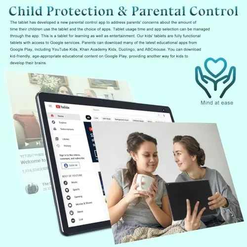 BYANDBY 10 dyuymli planshetlar, Android 14 plansheti 2 v 1, to‘rt yadroli protsessor, 64 GB+8 GB+1 TB kengaytiriladigan, Wi-Fi, BT, ikkita kamera, IPS sensorli ekran, o‘yinlar, GMS sertifikatlangan (qora) - 4