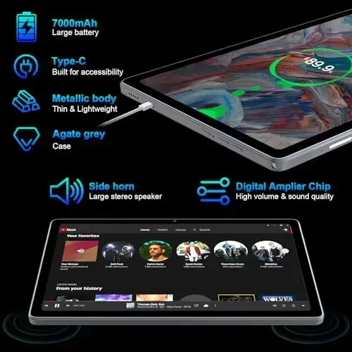 BYANDBY 2025 Android plansheti, 10.4 dyuymli planshet, 16GB+128GB+1TB kengaytirish, Sakkiz yadroli protsessor Android planshetlari, 2000 * 1200 FHD, 2.4G/5G WiFi 6, 7000mAh, BT 5.0, 5MP+13MP Dual Camera, O'yinlar - 4