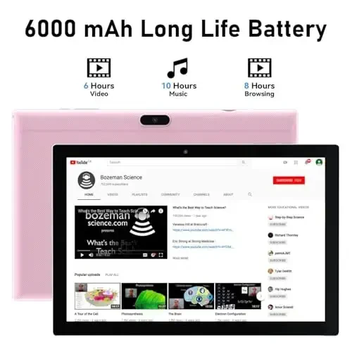 BYANDBY Android 14 Planshetlar 10 dyuym, 2 in 1 Planshet, To'rt yadroli protsessor, 64GB+8GB+1TB kengaytiriladigan, Wi-Fi, BT, Ikki kamera, IPS sensorli ekran, O'yinlar, GMS sertifikatlangan (Pushti) - 5