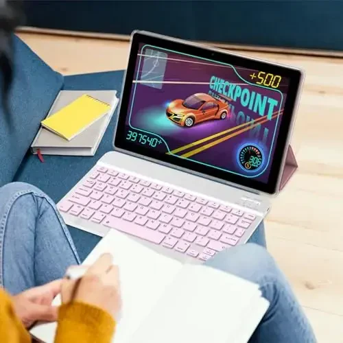 BYANDBY Android 14 Planshetlar 10 dyuym, 2 in 1 Planshet, To'rt yadroli protsessor, 64GB+8GB+1TB kengaytiriladigan, Wi-Fi, BT, Ikki kamera, IPS sensorli ekran, O'yinlar, GMS sertifikatlangan (Pushti) - 7