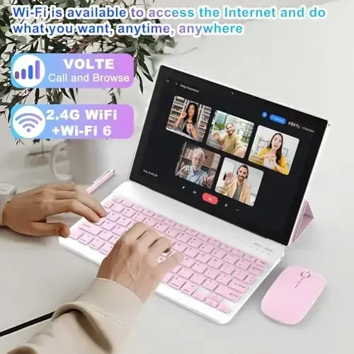 BYANDBY Android 14 Tables 10 inch, 2 in 1 Tablet, Quad-core Processor, 64GB+8GB+1TB Expandable, Wi-Fi, BT, Dual Camera, IPS Touch Screen, Games, GMS Certifies (Pink) - 6