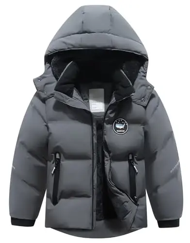 BYLESIN Kids Boy's Winter Coat Fleece Lined Waterproof Jacket Puffy Cotton Coat Thick Hooded Down Outdoor Coats 