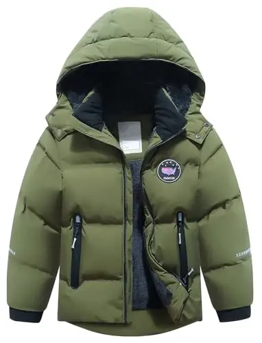 BYLESIN Kids Boy's Winter Coat Fleece Lined Waterproof Jacket Puffy Cotton Coat Thick Hooded Down Outdoor Coats 