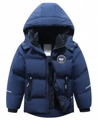 BYLESIN Kids Boy's Winter Coat Fleece Lined Waterproof Jacket Puffy Cotton Coat Thick Hooded Down Outdoor Coats - 1