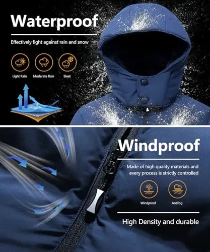 BYLESIN Kids Boy's Winter Coat Fleece Lined Waterproof Jacket Puffy Cotton Coat Thick Hooded Down Outdoor Coats - 5