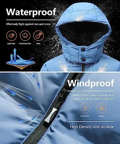 BYLESIN Kids Boy's Winter Coat Fleece Lined Waterproof Jacket Puffy Cotton Coat Thick Hooded Down Outdoor Coats - 5