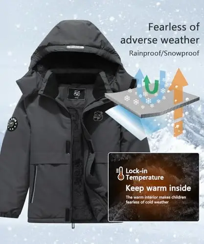 BYLESIN Kid's Waterproof Ski Jacket Warm Winter Coat Boys Snowboarding Jackets Outdoor - 4