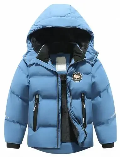 BYLESIN Kids Boy's Winter Coat Fleece Lined Waterproof Jacket Puffy Cotton Coat Thick Hooded Down Outdoor Coats - MODAZONE