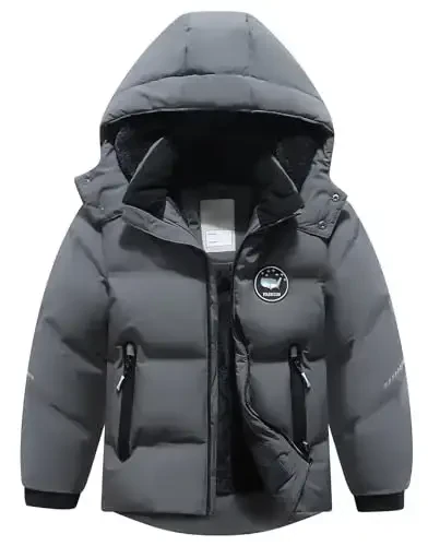 BYLESIN Kids Boy's Winter Coat Fleece Lined Waterproof Jacket Puffy Cotton Coat Thick Hooded Down Outdoor Coats - MODAZONE