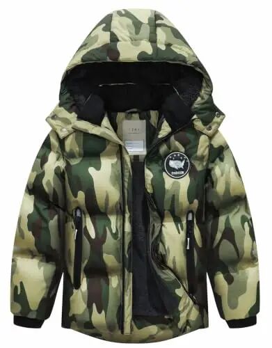 BYLESIN Kids Boy's Winter Coat | Fleece Lined Waterproof Jacket Puffy Cotton Coat Thick Hooded Down Outdoor Coats - BYLESIN