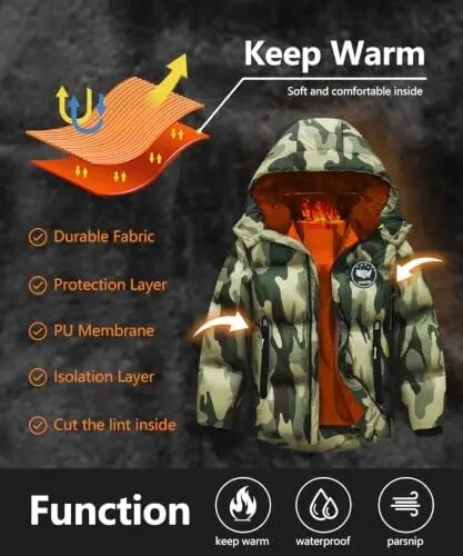 BYLESIN Kids Boy's Winter Coat | Fleece Lined Waterproof Jacket Puffy Cotton Coat Thick Hooded Down Outdoor Coats - 4