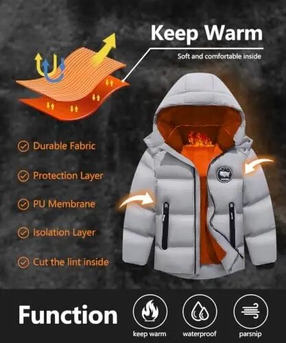 BYLESIN Kids Boy's Winter Coat | Fleece Lined Waterproof Jacket Puffy Cotton Coat Thick Hooded Down Outdoor Coats - 4
