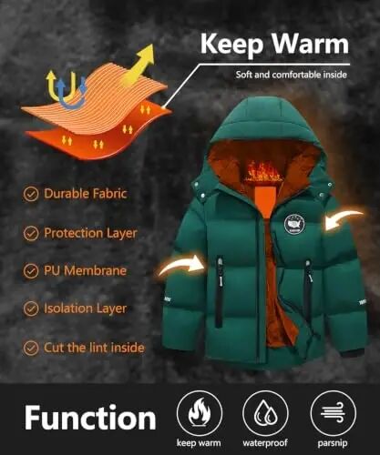 BYLESIN Kids Boy's Winter Coat | Fleece Lined Waterproof Jacket Puffy Cotton Coat Thick Hooded Down Outdoor Coats - 4