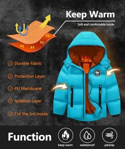 BYLESIN Kids Boy's Winter Coat | Fleece Lined Waterproof Jacket Puffy Cotton Coat Thick Hooded Down Outdoor Coats - 4