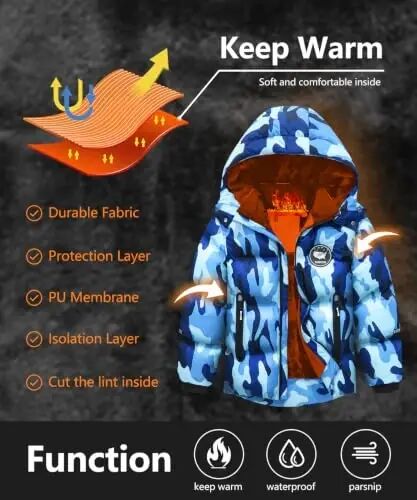 BYLESIN Kids Boy's Winter Coat | Fleece Lined Waterproof Jacket Puffy Cotton Coat Thick Hooded Down Outdoor Coats - 4