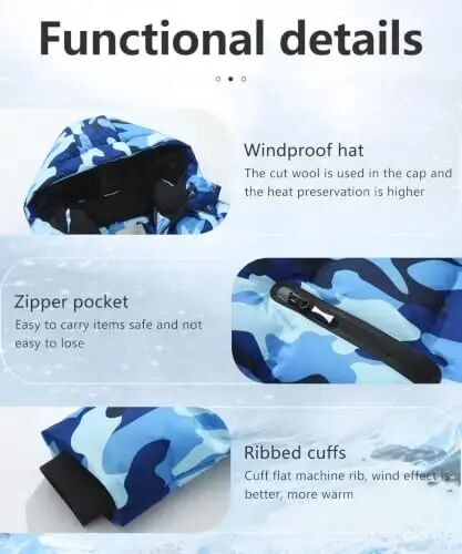 BYLESIN Kids Boy's Winter Coat | Fleece Lined Waterproof Jacket Puffy Cotton Coat Thick Hooded Down Outdoor Coats - 6