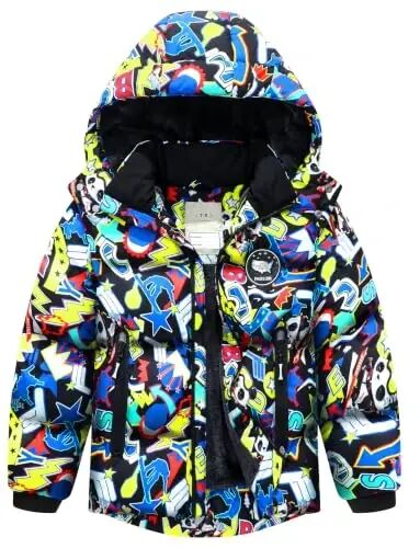 BYLESIN Kids Boy's Winter Coat | Fleece Lined Waterproof Jacket Puffy Cotton Coat Thick Hooded Down Outdoor Coats - BYLESIN