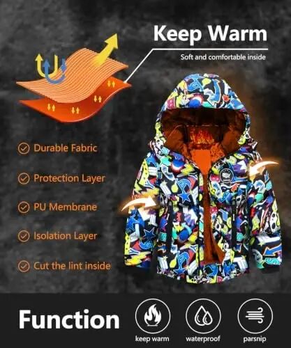 BYLESIN Kids Boy's Winter Coat | Fleece Lined Waterproof Jacket Puffy Cotton Coat Thick Hooded Down Outdoor Coats - 4