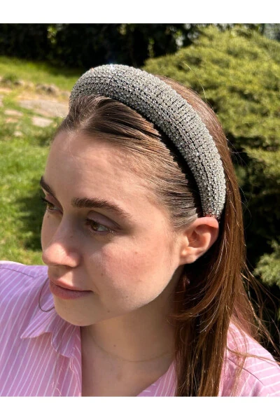 Bym002 Abiye Marka Model Full Taşlı Taç Kadın Saç Tacı-GUMUS - ByMerve