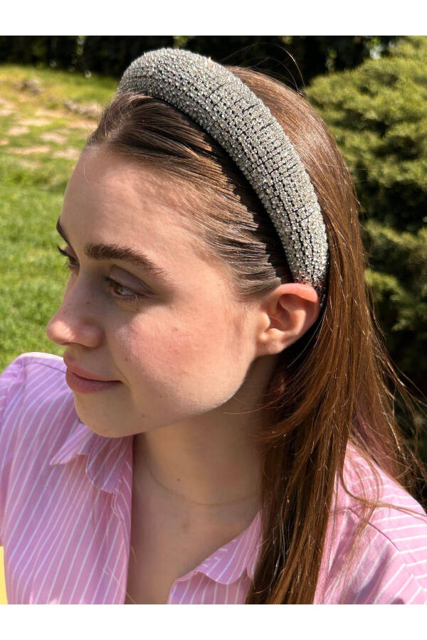 Bym002 Abiye Marka Model Full Taşlı Taç Kadın Saç Tacı-GUMUS - 2