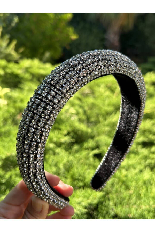 Bym002 Abiye Marka Model Full Taşlı Taç Kadın Saç Tacı-GUMUS - 3