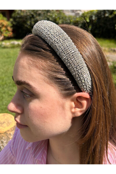 Bym002 Abiye Marka Model Full Taşlı Taç Kadın Saç Tacı-GUMUS - 4