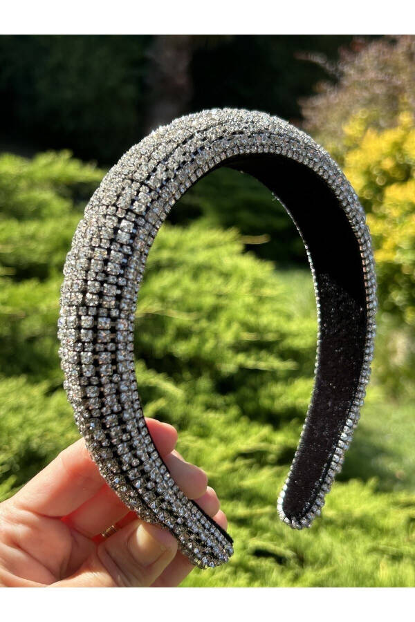 Bym002 Abiye Marka Model Full Taşlı Taç Kadın Saç Tacı-GUMUS - 6