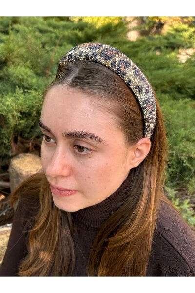 Bym008 Leopar Desenli Taşlı Abiye Taç - Şık Davetlerinizin Vazgeçilmezi Kadın Saç Tacı - BYMERVE