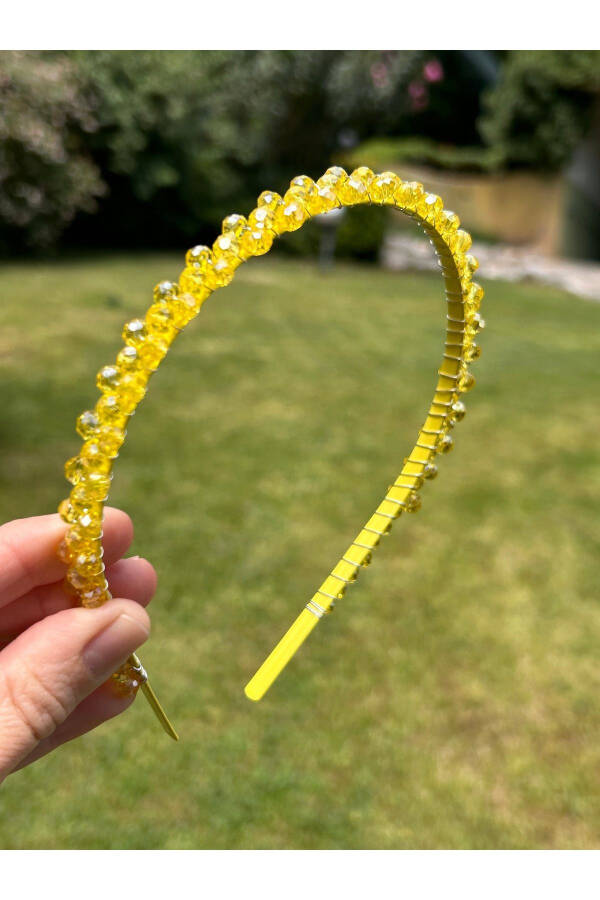Bym570 Kadın Abiye Party Günlük Sarı Kristal Taşlı Metal Parlak Saç Tacı - 2