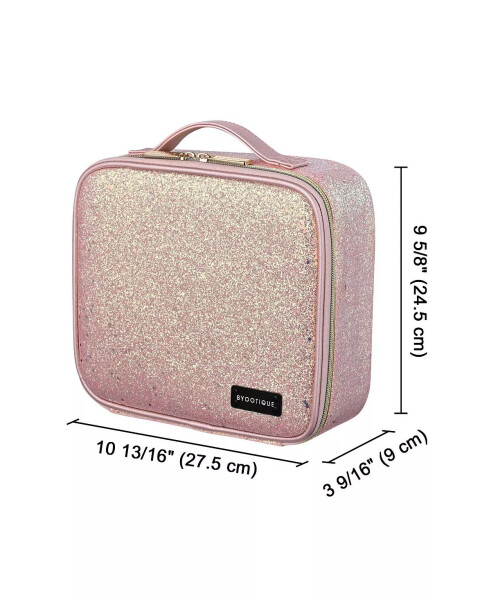 Byootique Portable Glitter Makeup Train Case Brush Holder Cosmetic Bag Travel Pink - 6