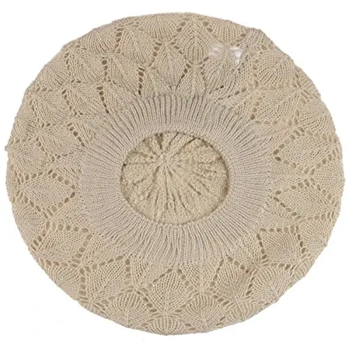BYOS Chic Parisian Style Soft Lightweight Crochet Cutout Knit Beret Beanie Hat - 11