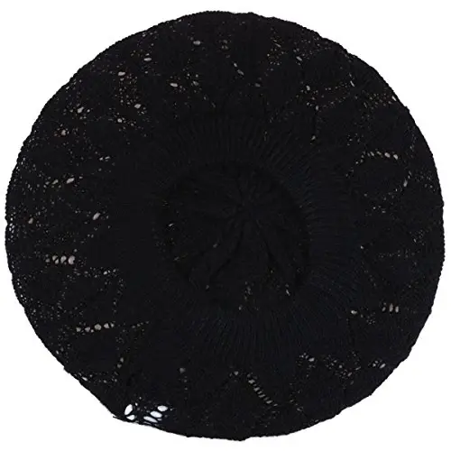 BYOS Chic Parisian Style Soft Lightweight Crochet Cutout Knit Beret Beanie Hat - 14