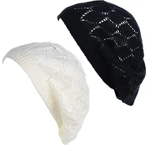 BYOS Chic Parisian Style Soft Lightweight Crochet Cutout Knit Beret Beanie Hat 