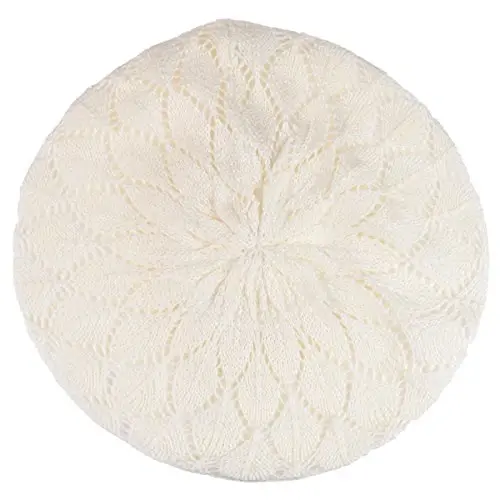 BYOS Chic Parisian Style Soft Lightweight Crochet Cutout Knit Beret Beanie Hat - 3