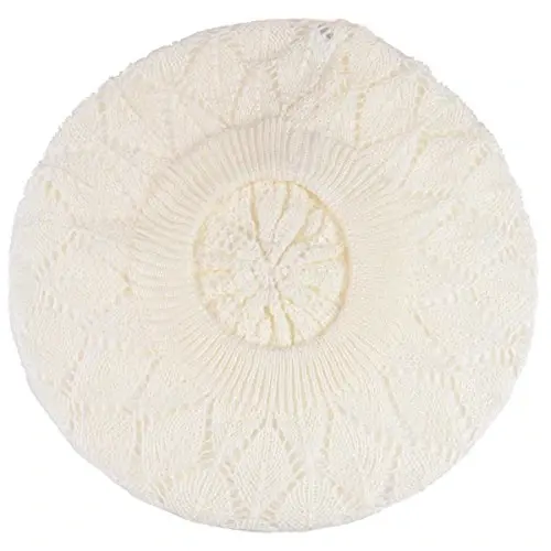 BYOS Chic Parisian Style Soft Lightweight Crochet Cutout Knit Beret Beanie Hat - 4