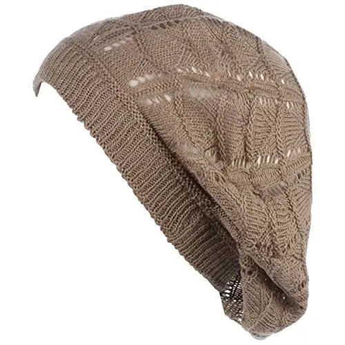 BYOS Chic Parisian Style Soft Lightweight Crochet Cutout Knit Beret Beanie Hat 
