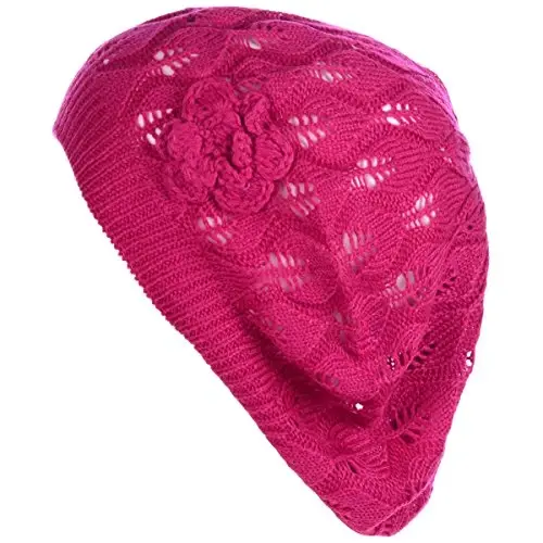 BYOS Chic Parisian Style Soft Lightweight Crochet Cutout Knit Beret Beanie Hat - 1