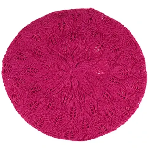 BYOS Chic Parisian Style Soft Lightweight Crochet Cutout Knit Beret Beanie Hat - 2