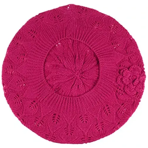 BYOS Chic Parisian Style Soft Lightweight Crochet Cutout Knit Beret Beanie Hat - 3