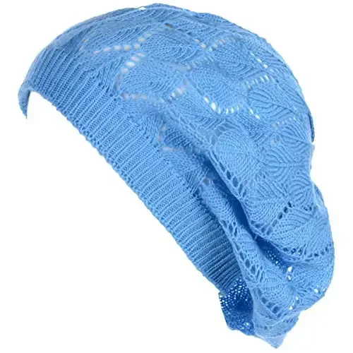BYOS Chic Parisian Style Soft Lightweight Crochet Cutout Knit Beret Beanie Hat - 1
