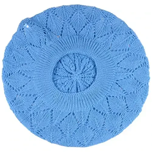 BYOS Chic Parisian Style Soft Lightweight Crochet Cutout Knit Beret Beanie Hat - 3