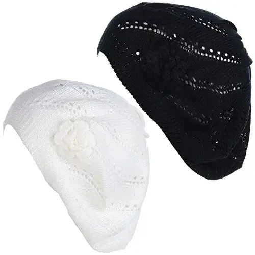 BYOS Chic Parisian Style Soft Lightweight Crochet Cutout Knit Beret Beanie Hat - 1