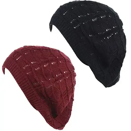 BYOS Chic Parisian Style Soft Lightweight Crochet Cutout Knit Beret Beanie Hat - 1