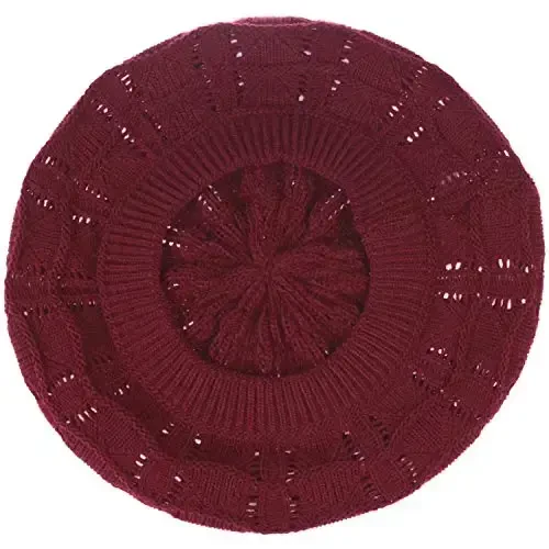 BYOS Chic Parisian Style Soft Lightweight Crochet Cutout Knit Beret Beanie Hat - 4